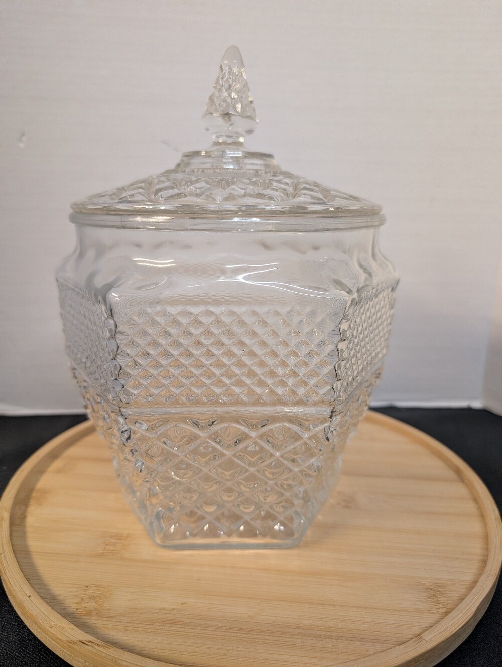 Vintage Retro Anchor Hocking Wexford Glass Cookie Jar & Lid Hexagon Shape